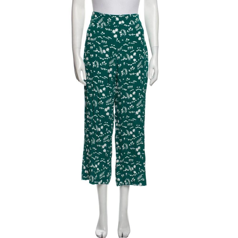 Maje Floral Green Cropped Pants Sz 3 High Waisted Beach Lounge